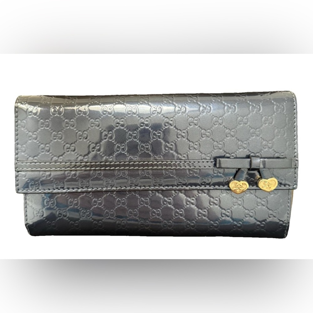 NEW Gucci Navy Guccissima Patent Leather Long Continental Wallet